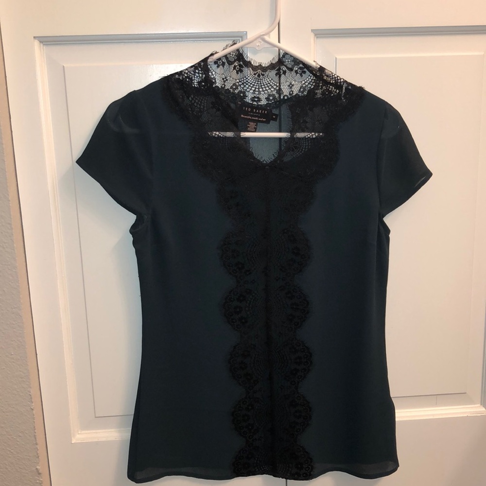 Deep teal Ted Baker short sleeve lace blouse.
